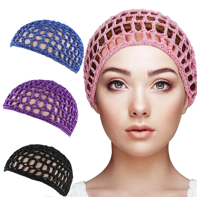 Crochet Hair Net Rayon Snood Hat Thick Short Women Hairnet Snoods Cover Ornament for Sleeping