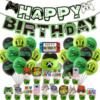 Artículos para Fiesta de Cumpleaños de Niño, Kit de Decoración para Fiesta de Videojuegos, Pancarta de Juego, Adornos para Cupcakes, Globo de Aluminio