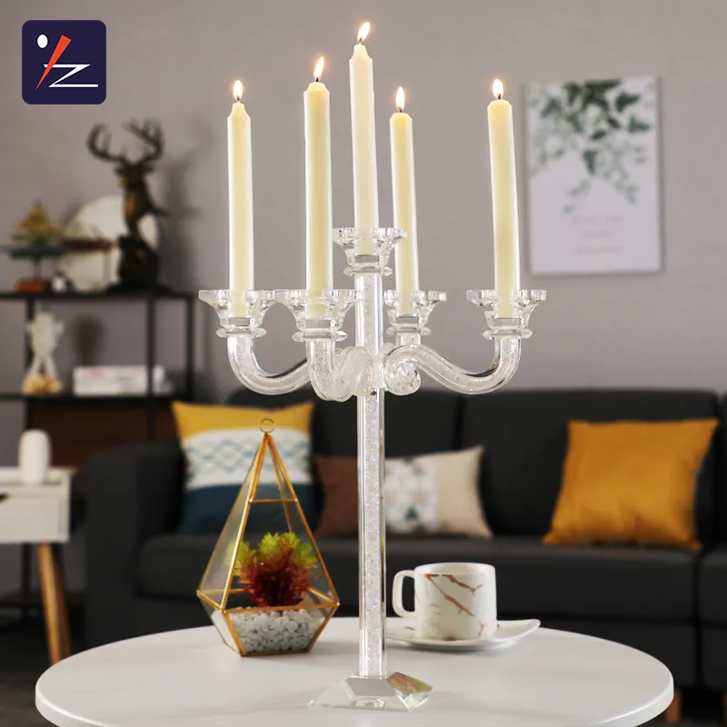 Wedding decoration centerpieces crystal candle holder glass candelabra 5 arms for wholesale