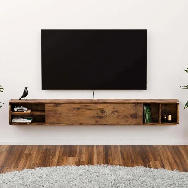 Mounted Floating TV Unit 4-Cabinet Wooden Entertainment Media Console Center with Large Storage TV Bench