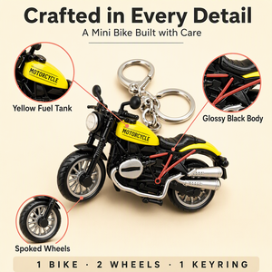 Porte-clés <span class=keywords><strong>mini</strong></span> moto, modèle de moto 3D noir et jaune avec roues à rayons, porte-clés jouet mignon pour enfants garçons - Product Image 6