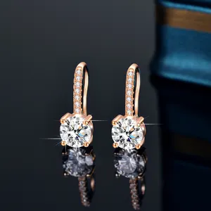 Moissanite Hook 925 Sterling Silver Classes Solitaire Round Cut Studs Earrings Rose Gold Plated Jewelry For Women
