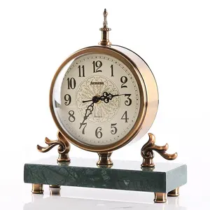 6911A-1 유럽 현대 골동품 거실 창조적 인 모델링 사일런트 공예 대리석 장식 금속 탁상 시계