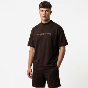 OEM/ODM 300GSM 100% Cotton Heavyweight Mock Neck T Shirt <b>Men</b> Custom Logo Streetwear Boxy Fit Oversized High Collar Tee Shirts - Product Image 2