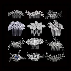 Hiasan Rambut Kristal Austria Klasik, Sisir Warna Paduan Perhiasan Pernikahan, Aksesori Rambut Hiasan Kepala Pengantin