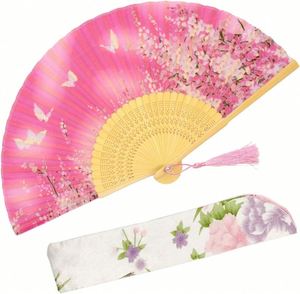 Guansen Flowers Hand Held Fans Bamboo Folding Fans With Fabric Sleeve <b>Gifts</b> Eco-friendly Chinese Vintage Retro Style Fans - Product Image 1