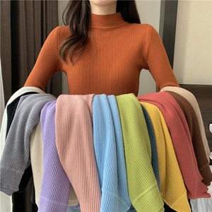 <strong>Lady</strong> Fashion Solid Color Pullovers Long Sleeve Stretch Tops Halter Collar Soft <strong>Thin</strong> <strong>Jumper</strong> for Spring Season Flat Knitted Print - Product Image 2