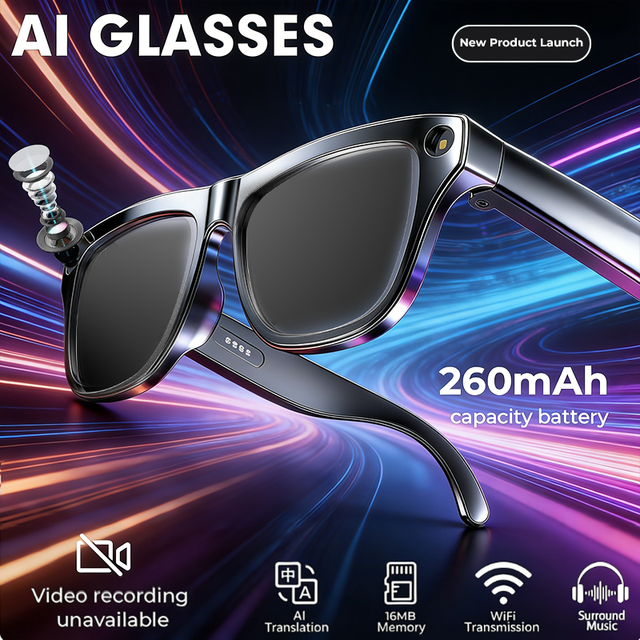 AI smart glasses with a multilingual translation multifunctional voice assistant, recording, photography and outdoor travel