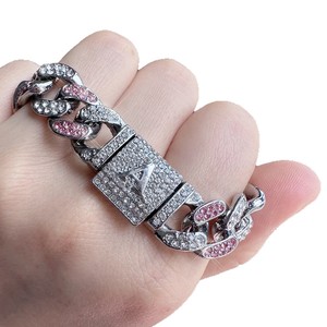 Alliage Hip-Hop Européen Américain Simple Mode Plein <span class=keywords><strong>Diamant</strong></span> pour Bracelet Personnalisé Bicolore Épissage Chaîne Cubaine Forme de Lettre - Product Image 5