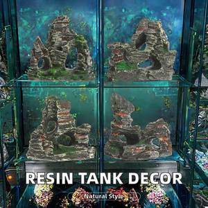 Kunststof kunsthars luxe ovale bloemen rotstuin viskom landschap <span class=keywords><strong>aquarium</strong></span> decoratie berg schuilplaats accessoires - Product Image 2