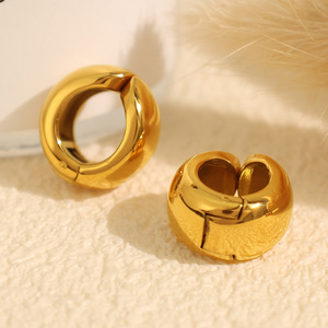 <b>Clip</b>-on Earrings Gold Plated Titanium Steel Round Minimalist Geometric Design For Women Fashion Jewelry - Product Image 2