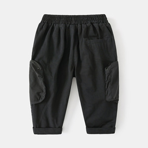 Printemps Nouveau Pantalon <span class=keywords><strong>Cargo</strong></span> Garçons Grandes Poches Bande Élastique Mi-Taille Pantalon Décontracté Tendance Coton Couleur Unie Grande Taille pour Enfants - Product Image 4