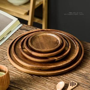 Wooden Round <b>Tray</b> Acacia Wood 10 Cm Dessert Fruit Plate Simple Style Serving Dish For Hotel Coffee <b>Tea</b> - Product Image 3
