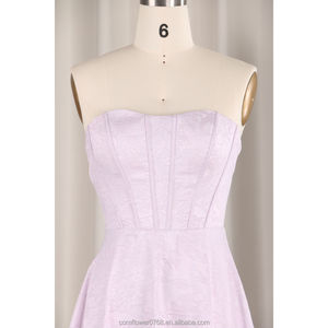 高级时尚服装女性缎面连衣裙供应商a线无肩带淡紫色高贵连衣裙花卉设计优雅鱼骨和尾巴 - Product Image 4