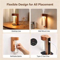 Diffuseur d'arômes sans fil en bois massif, mini veilleuse avec détecteur de mouvement, rechargeable, pour la maison, la chambre, l'hôtel, décoration murale/de table