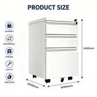 Gabinete Metálico de 3 Cajones, Mueble de Oficina con Ruedas, Gabinete de Almacenamiento Móvil