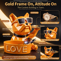 Figurine de bouledogue français en résine avec plateau doré et boîte de rangement pour lunettes de soleil, décoration de table, cadeau pour la maison