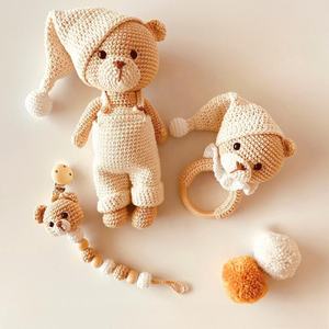 Kit de crochet Kaiyue inclus, hochet d'ours, <span class=keywords><strong>attache</strong></span>-sucette, ensemble crochet amigurumi, jouets pour bébé - Product Image 1