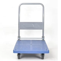Chariot à roulettes en plastique bleu robuste, plateforme mobile pliable, chariot et outils pour le déplacement, le stockage et le transport