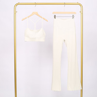 Ensemble de sport Y-Line doux et soyeux avec gilet et pantalon évasé, logo personnalisé, soutien-gorge intégré, 2 pièces, coupe ajustée, pour gym et yoga