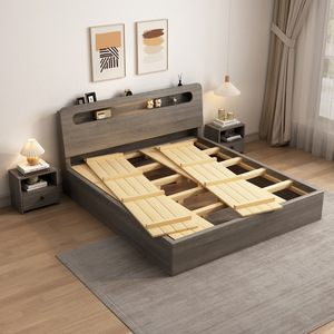 เตียงไม้ทันสมัยทนทานสำหรับเก็บเตียงหัวเตียงเตียงเตียงเตียงขนาดควีนไซส์แบบเรียบง่ายชุดห้องนอนโรงแรมอพาร์ตเมนต์ - Product Image 2