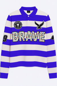 Maglietta a <span class=keywords><strong>manica</strong></span> <span class=keywords><strong>lunga</strong></span> con <span class=keywords><strong>Polo</strong></span> con ricamo in strass di spugna francese a strisce termiche personalizzate - Product Image 4