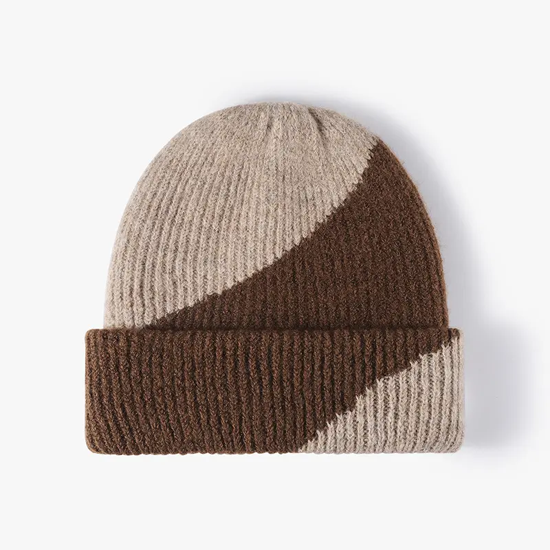 Ribbed Knit Winter Hat for Men And Women Thick Skully Stocking Hat Customization Logo Warm Thickened Patchwork Wool Knit Caps