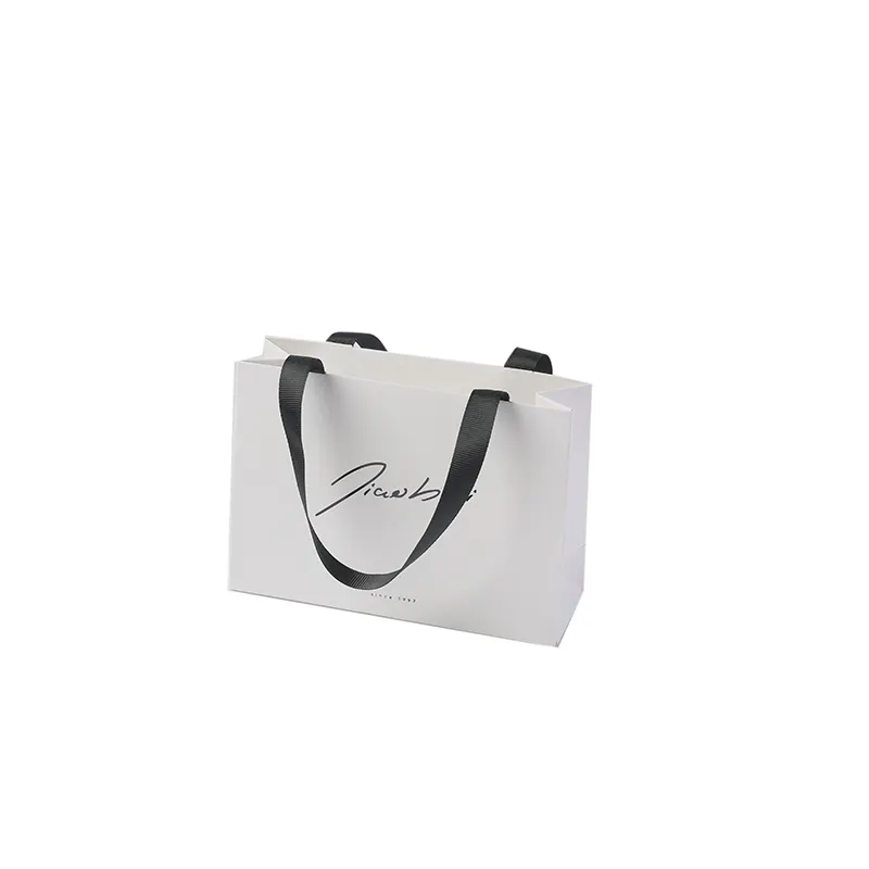 Custom clothing jewelry packaging white luxury gift shopping paper bag with ribbon handle