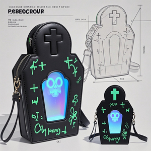 Sac Ita personnalisé avec motif de pierre tombale gothique, fenêtre transparente <span class=keywords><strong>et</strong></span> motif lumineux de nuit - Product Image 2