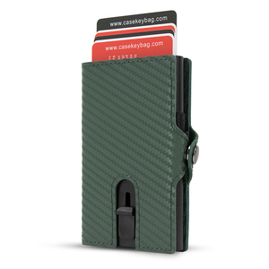 Casekey Real Leather Carbon Fiber <b>Wallet</b> Slim Minimalist Card Holder RFID Blocking Slide Button Slim <b>Smart</b> <b>Wallet</b> - Product Image 5
