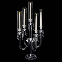Candélabre en acrylique à 5 bras, porte-bougie transparent, centre de table pour mariage, support de bougie avec cylindre