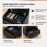 Mesa de Noche de Madera con Cajón Secreto con Caja Fuerte, Puerto de Carga USB y Almacenamiento de Doble Cajón para Dormitorio u Hotel