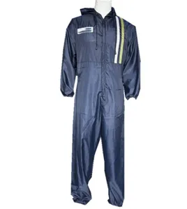 Washable and reusable polyester/Nylon 55g/m2 coverall with hood and adjustable ties around hood elastic, cuffs, back and ankles