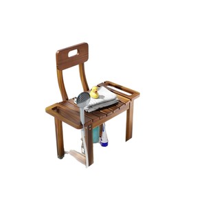Chaise de douche en bois avec dossier, antidérapante, avec étagère de rangement, tabouret de bain pour salle de bain - Product Image 4