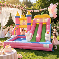 Château gonflable commercial Princesse avec toboggan intégré, château de saut rose pour filles, idéal pour les fêtes d'anniversaire