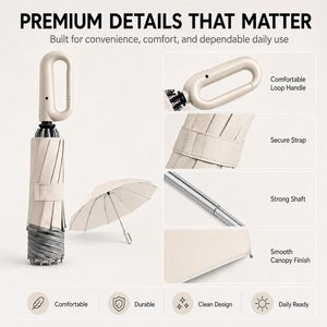 Parapluie de luxe pliant automatique portable avec boucle annulaire, coupe-vent, 3 sections, personnalisable avec logo, pour la pluie - Vente en gros - Product Image 4