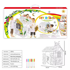 Large DIY Jungle Graffiti House 4 Creative <b>Cardboard</b> Painting Drawing Board Toys for Kids Cross-Border Educational Paper Direct - Product Image 3
