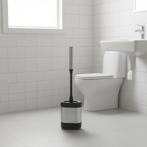 Ensemble de brosse de toilette Cleany en 2 pièces, en acier inoxydable avec support, outil de nettoyage de salle de bain - Product Image 3