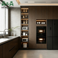 Ensemble de meubles de cuisine modulaires contemporains en bois grainé de luxe avec éclairage LED pour projets d'appartements