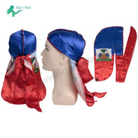 Diseño de logotipo personalizado Satén sedoso Bandera de Jamaica Durags Unisex 360 Wave Cap Hombres Bandana Long Tail Designer Durag