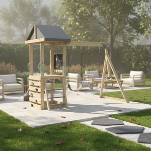 Set de Juego de Vinilo para Exterior con Tobogán y Columpios, Soportes de Esquina, Parque Infantil Exterior, <span class=keywords><strong>Columpio</strong></span> de <span class=keywords><strong>Madera</strong></span> para Niños, Gimnasio Infantil - Product Image 1