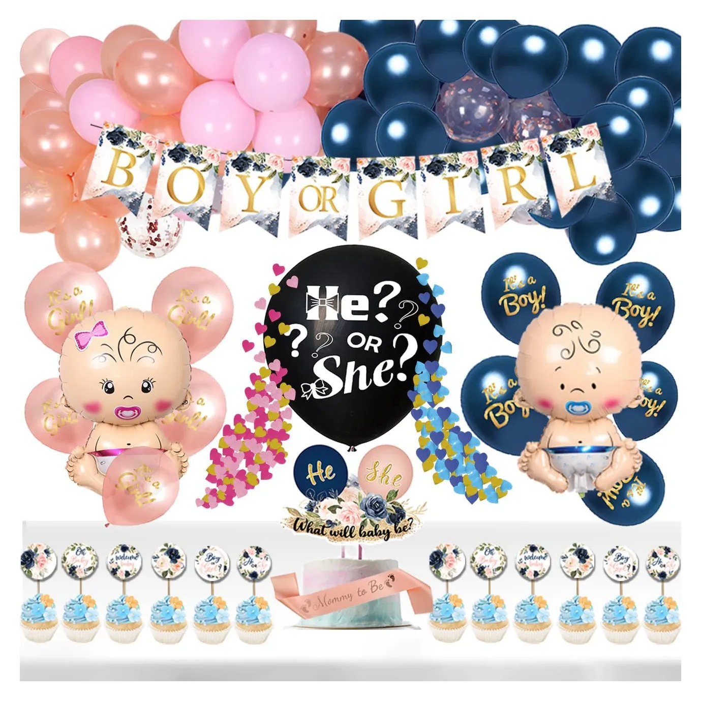 LEMON Gender Reveal Party liefert Dekoration Jungen oder Mädchen Was wird es sein Hintergrund Luftballons Kit mit Papier Quaste Baby ShoweR
