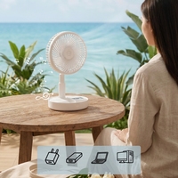 Ventilateur Électrique Portable Pliable avec Haut-Parleur, 4 Vitesses, Sans Fil, Rechargeable, pour Voiture et Bureau