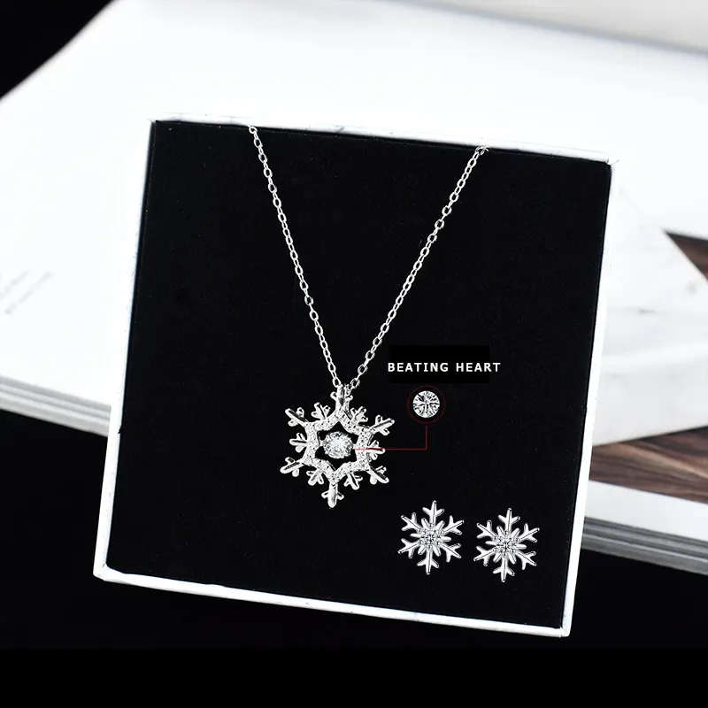 Customized Christmas Necklace Jewelry Set 925 Silver Fashion Woman Crystal Zircon Snowflake Pendant Necklace Fine Jewelry