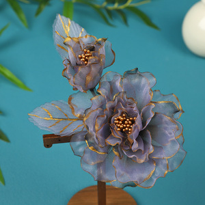 Nouvelle conception originale, faite à la main, ornée de dorures, coiffe Hanfu gris foncé, maquillage et accessoires, cheveux fleuris estampés à chaud - Product Image 2