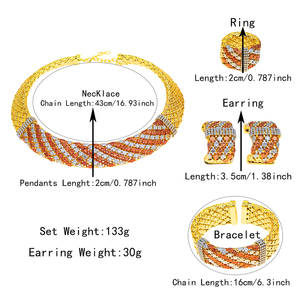 Conjunto de Joyería Italiana Colorida, Chapada en Oro Brasileño, para Bodas y Fiestas, Collar, Pulsera, Aretes, Anillo - Product Image 4