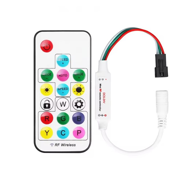 Mini LED Pixel Music Controller RF Wireless 17key Remote Sound Control for WS2811 Ws2812 SK6812 Addressable RGB Strip Lights