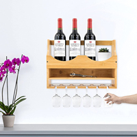 Casier à vin mural avec porte-verre Porte-bouteilles mural en verre à vin Porte-bouteilles suspendu en bambou Rangement pour la cuisine