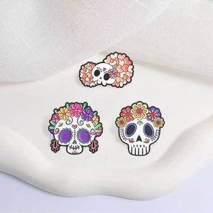 Broche Calavera en alliage de zinc émaillé, motif fleur et squelette en sucre, pour la Journée des Morts mexicaine, accessoire de costume d'Halloween - Product Image 3