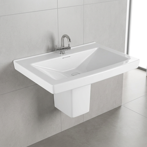 Vistaar Capri Square Half Pedestal Ceramic Wash Basin Sink Stand Blue White Hotel Mall Villa Bathroom India Export Design - Product Image 1